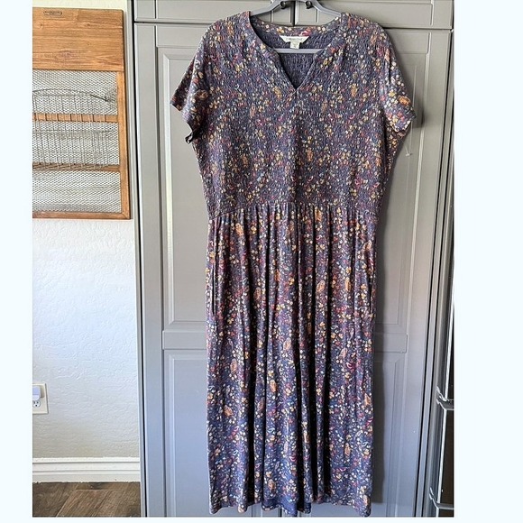 Coldwater Creek Woodland Owl Print Smocked Bodice Maxi Flare Dress, Multi, PM - Picture 2 of 14